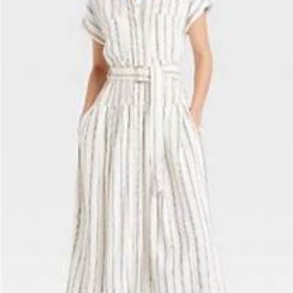 Universal Thread Cream and Black Striped button down dress